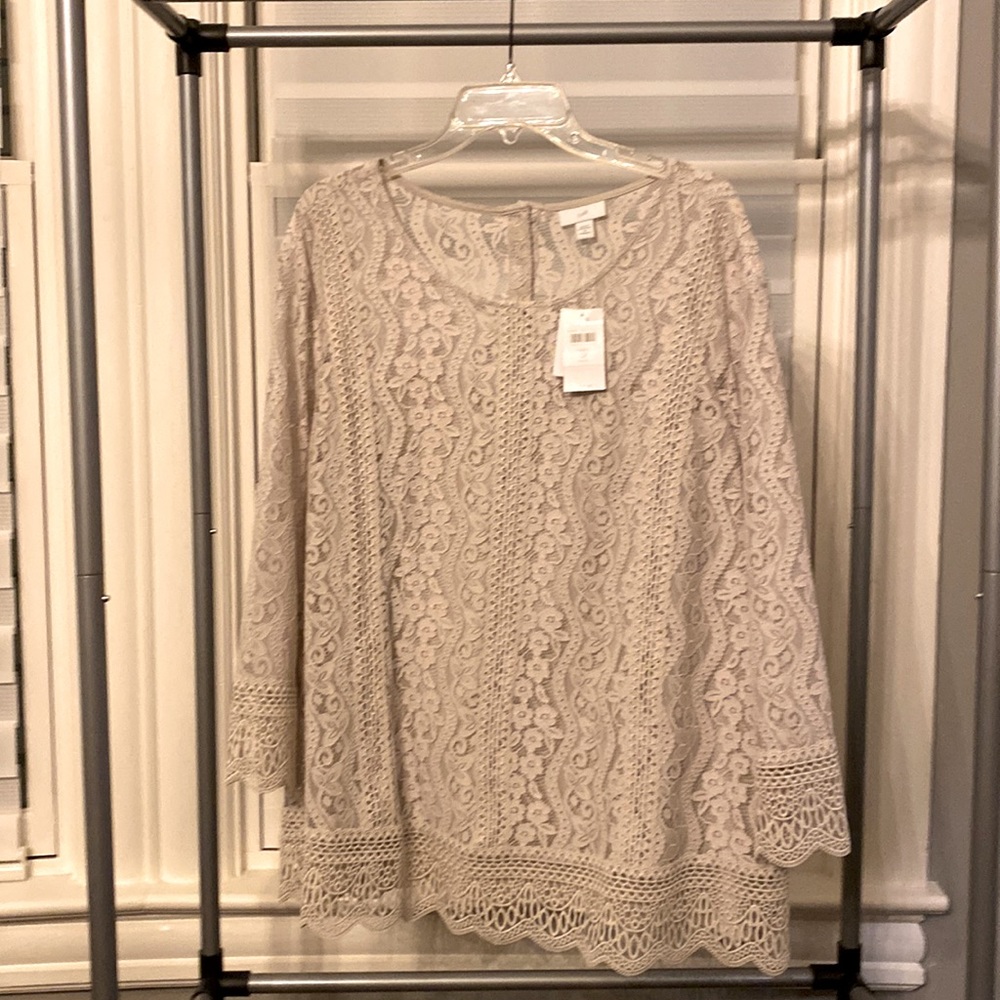 Soft lace blouse. Integrated cami. Dress up or down. Low hip length.